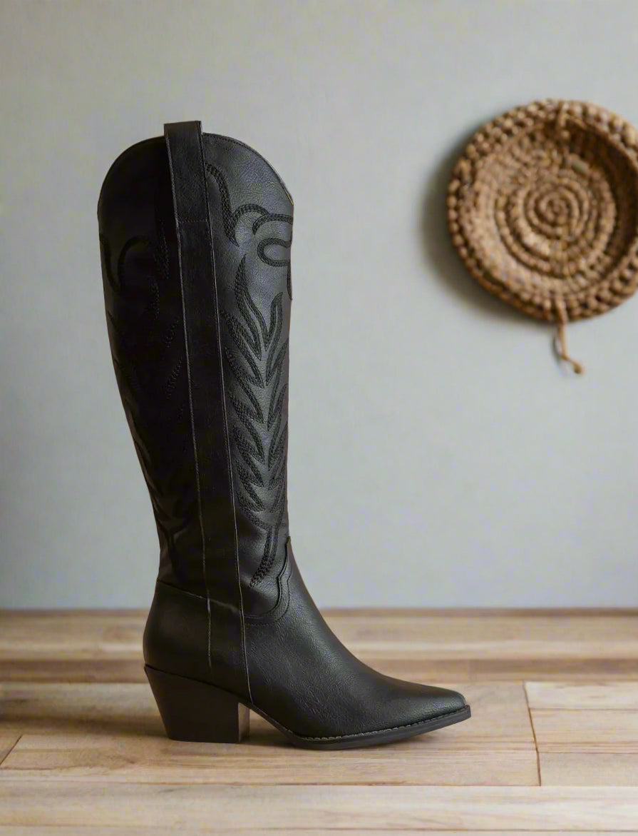 The Samara Black Embroidered Western Boot