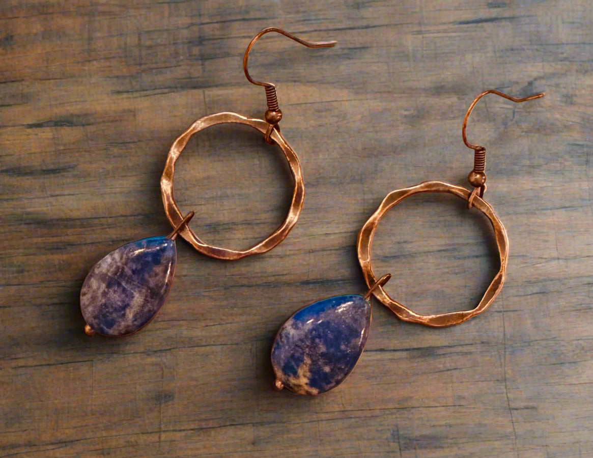 Blue Lapis Slap on Copper Hoop Earrings