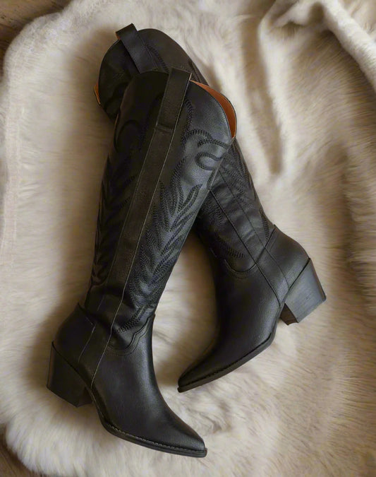 The Samara Black Embroidered Western Boot