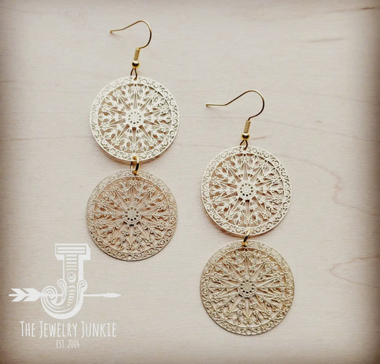 Matte Gold Hoop Dangle Filigree Earrings