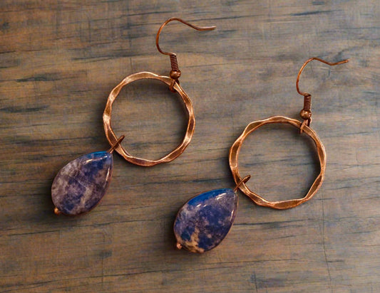 Blue Lapis Slap on Copper Hoop Earrings